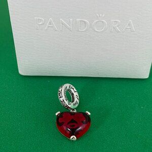 Pandora Disney Mickey & Minnie Mouse Kiss Red Murano Glass Dangle Charm